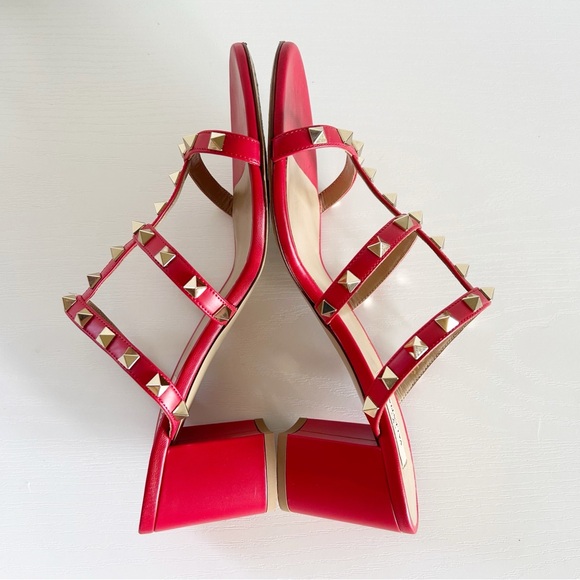 Valentino Garavani Rockstud Red Caged Block Heels Sandals Size EU 40 - Picture 6 of 13